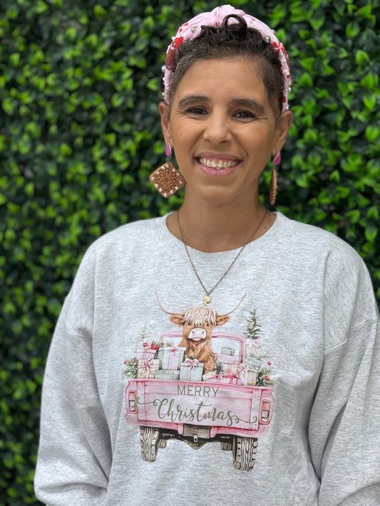 Cow merry Christmas on (ash sweatshirt)