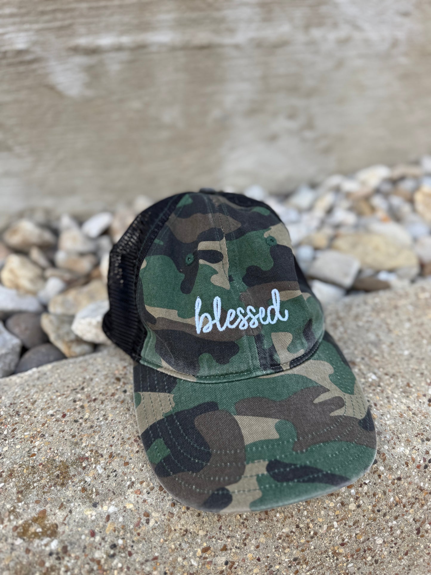 Blessed embroidery camo hat