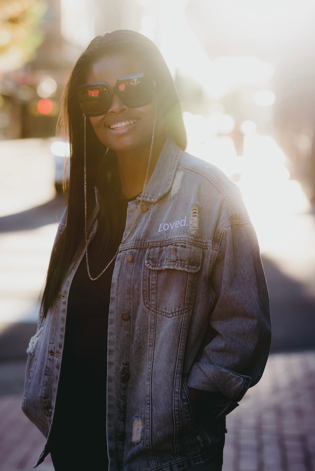 GOD IS LOVE JACKET (washed and distressed classic denim)