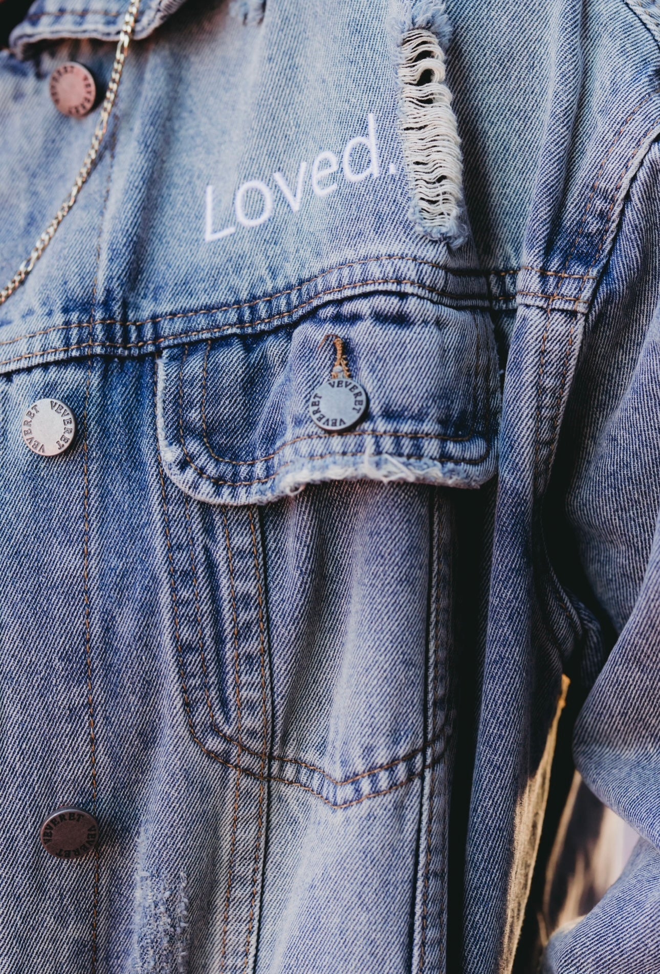 GOD IS LOVE JACKET (washed and distressed classic denim)