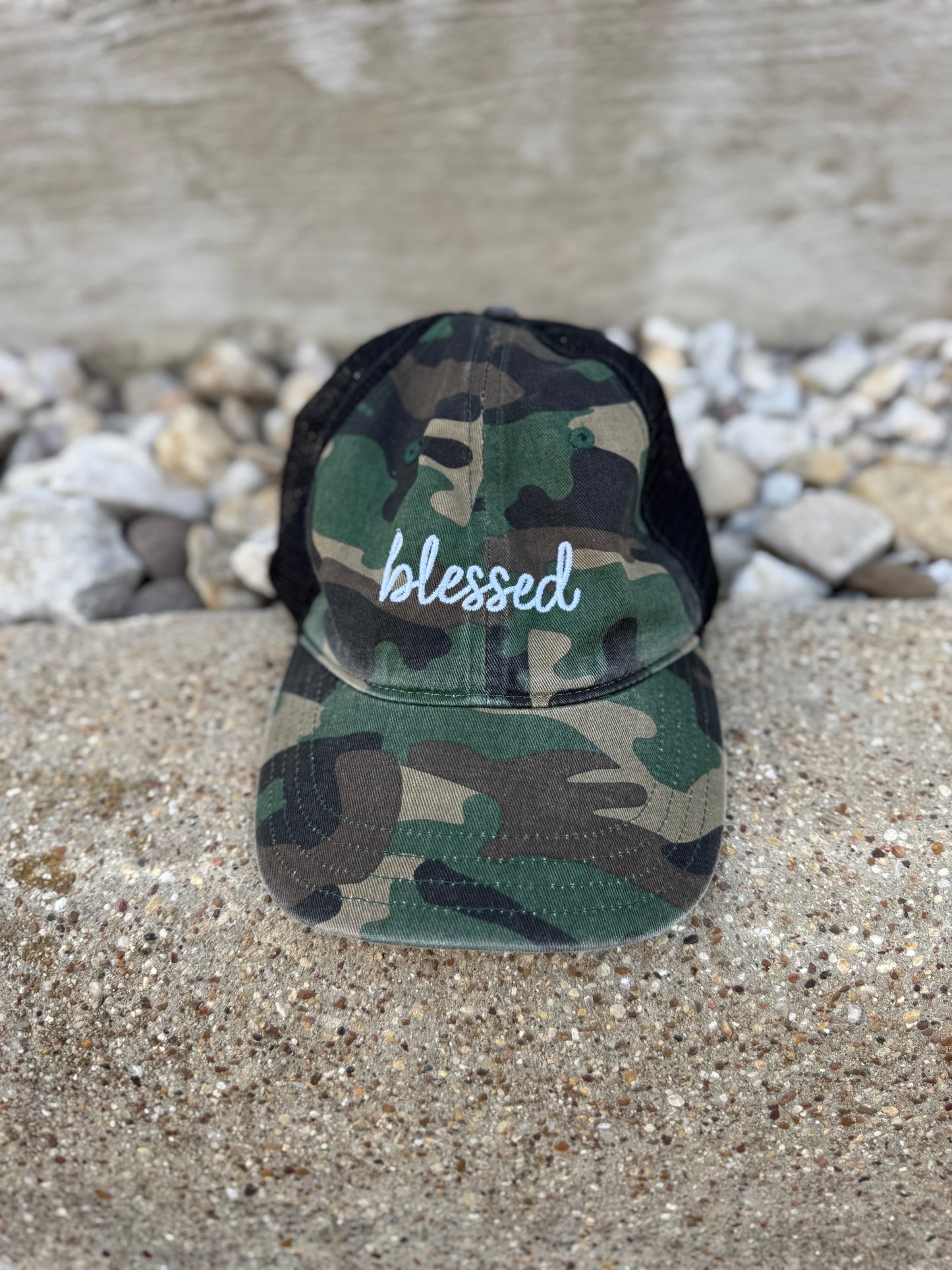 Blessed embroidery camo hat