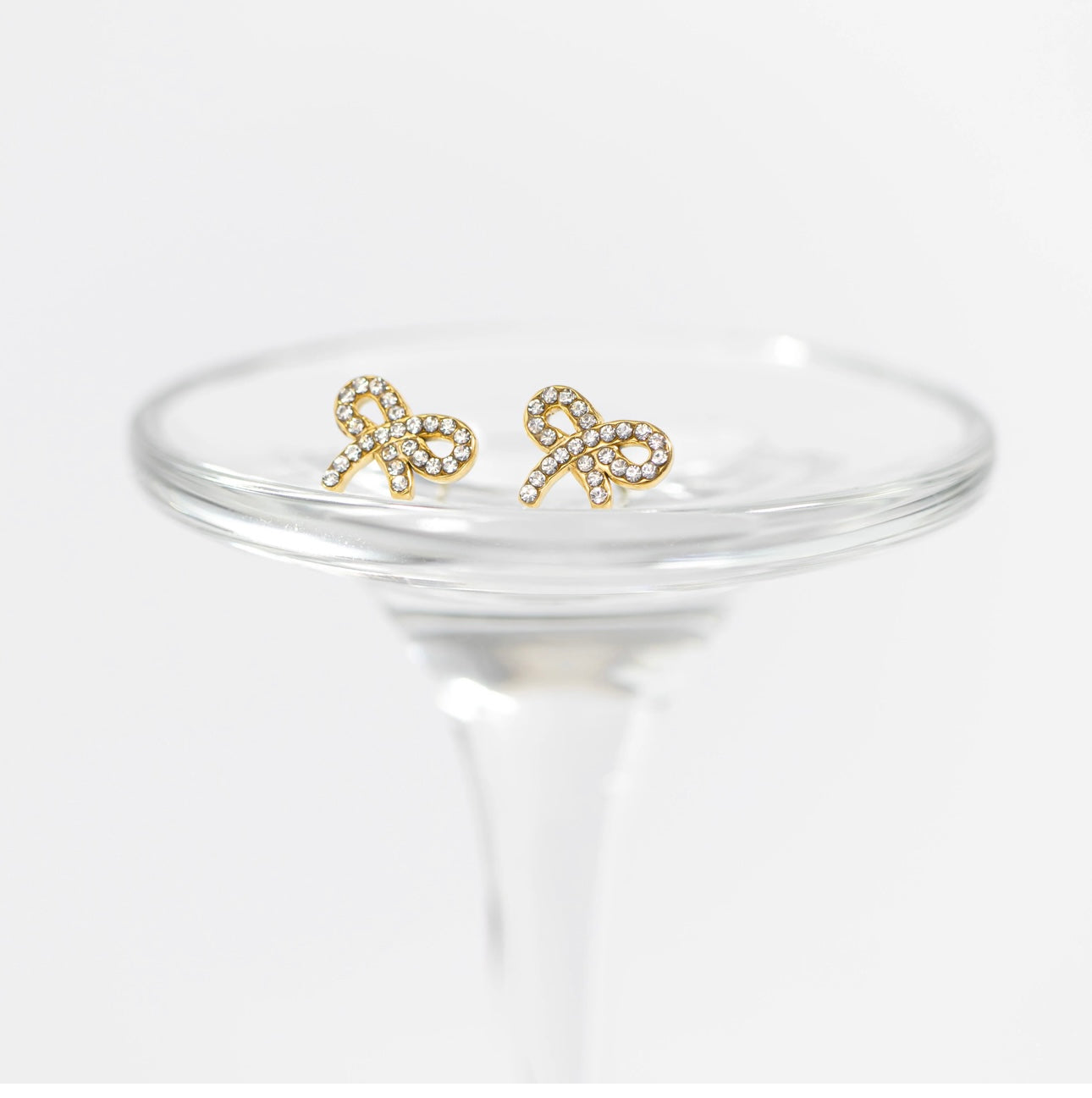 18K Gold PVD Stainless Steel Stone Bow Earrings