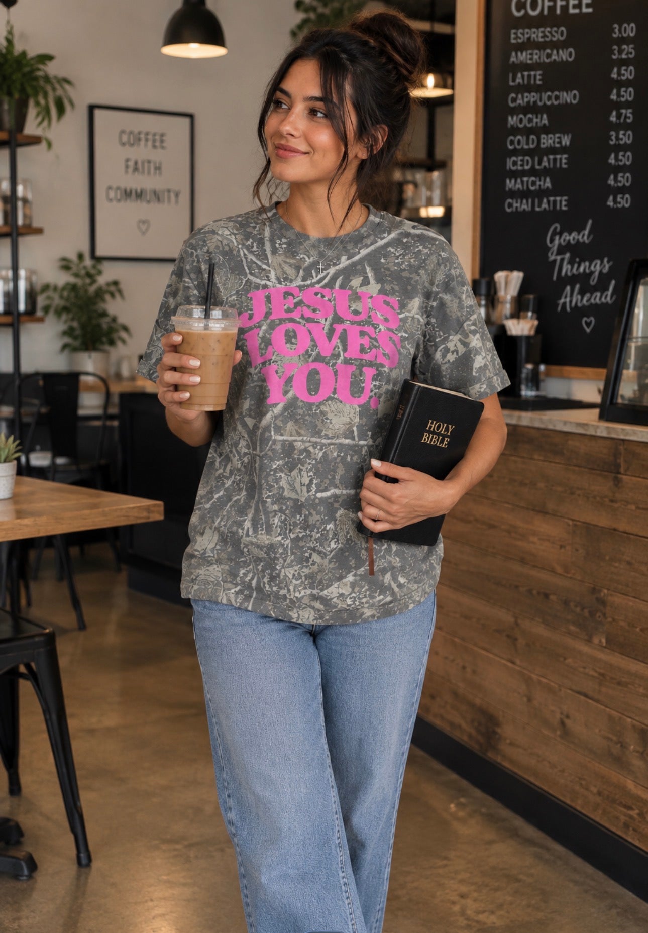 Jesus loves you 💖 (deadwood camo tee)