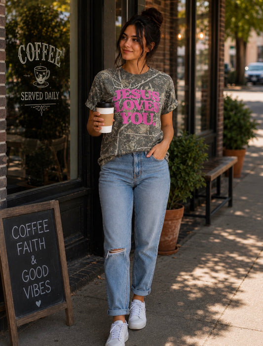 Jesus loves you 💖 (deadwood camo tee)