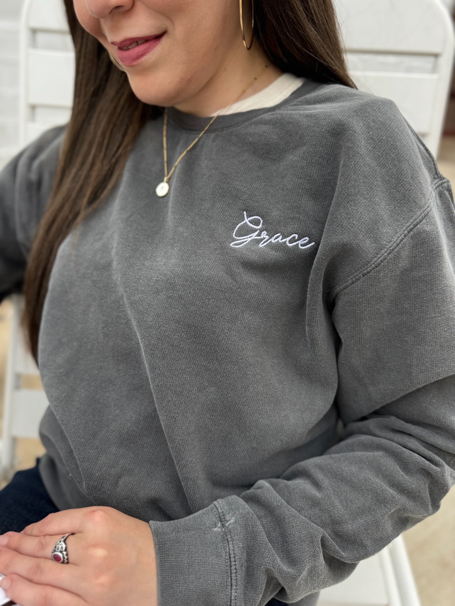 Grace Embroidered Sweatshirt Grey