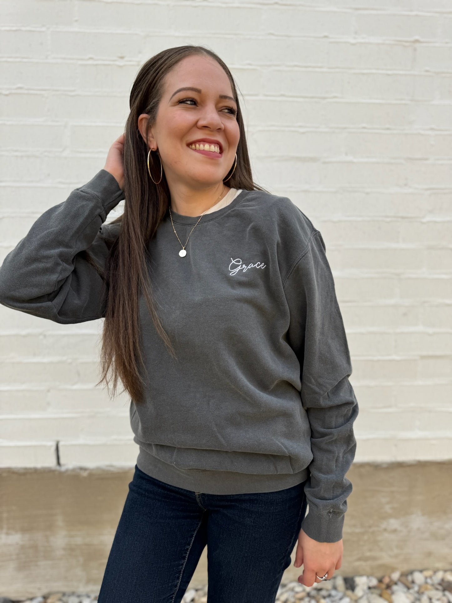 Grace Embroidered Sweatshirt Grey