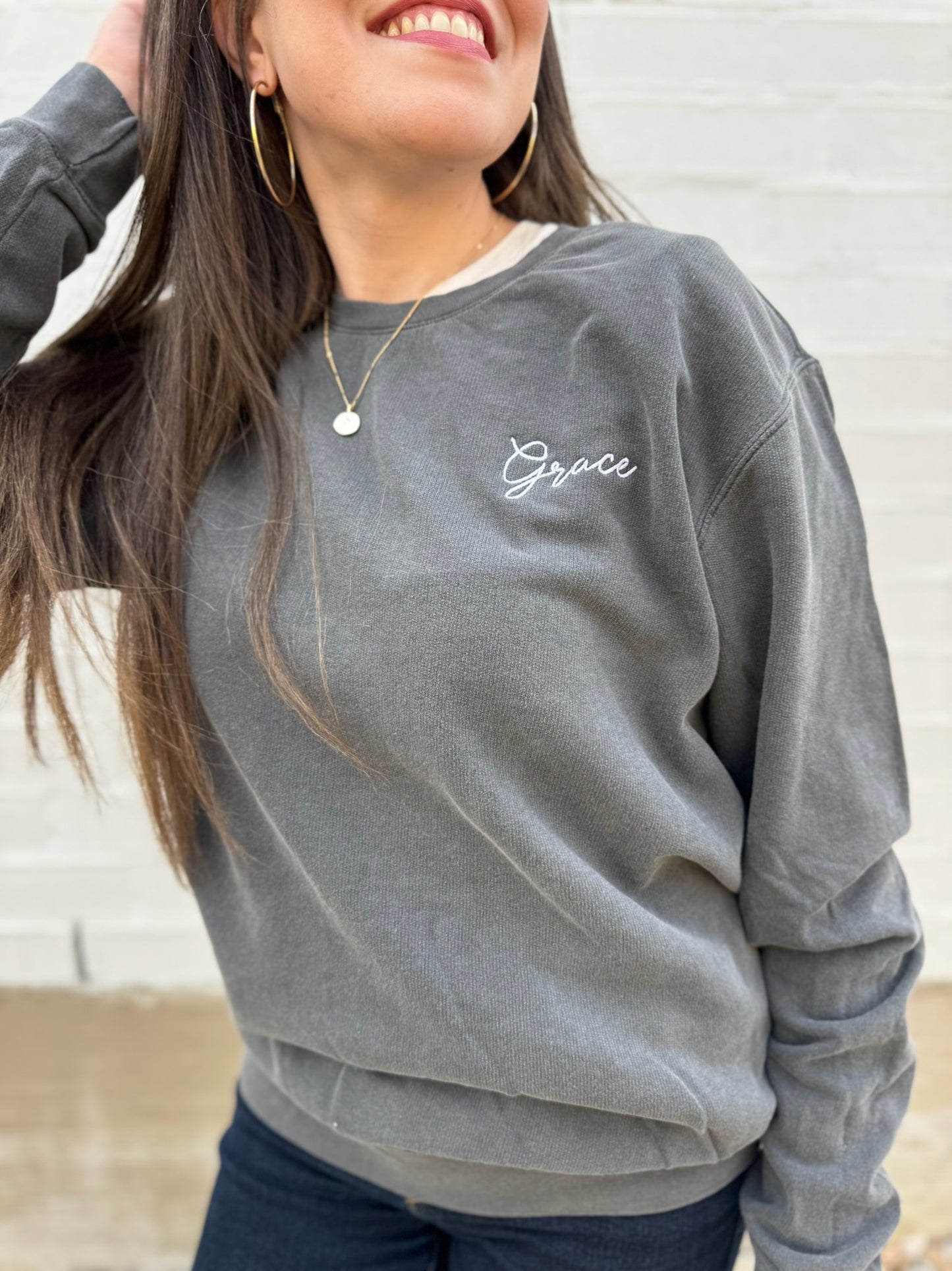 Grace Embroidered Sweatshirt Grey