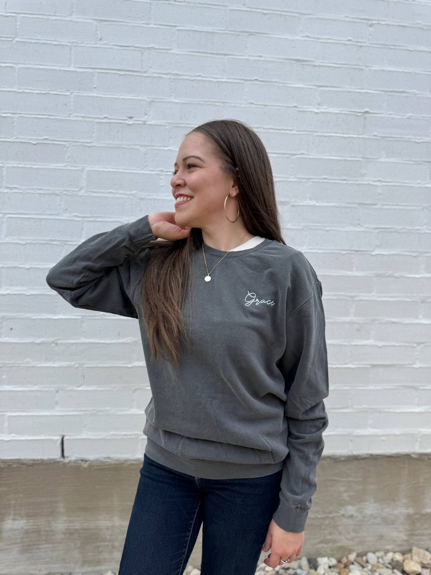 Grace Embroidered Sweatshirt Grey