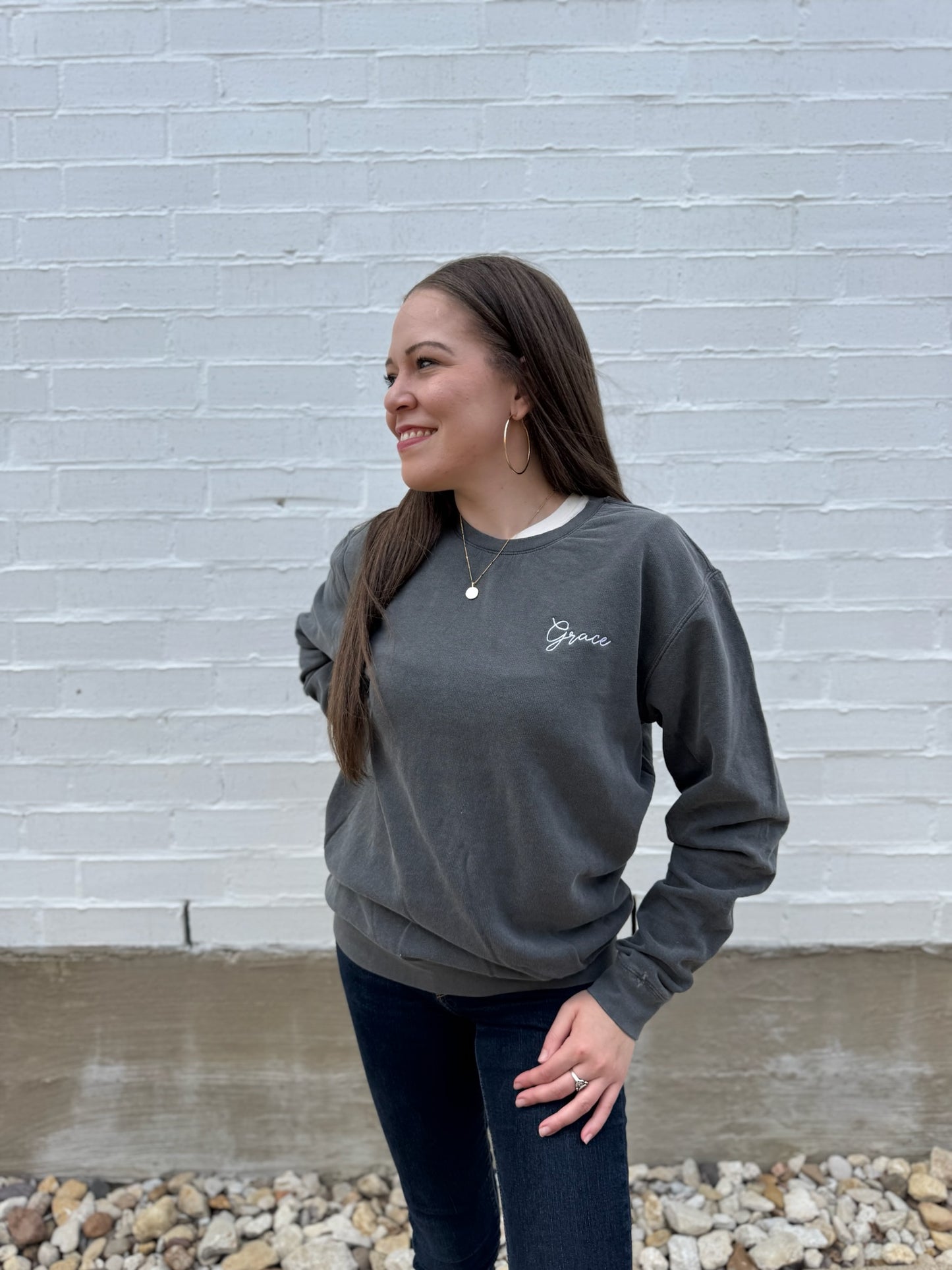 Grace Embroidered Sweatshirt Grey