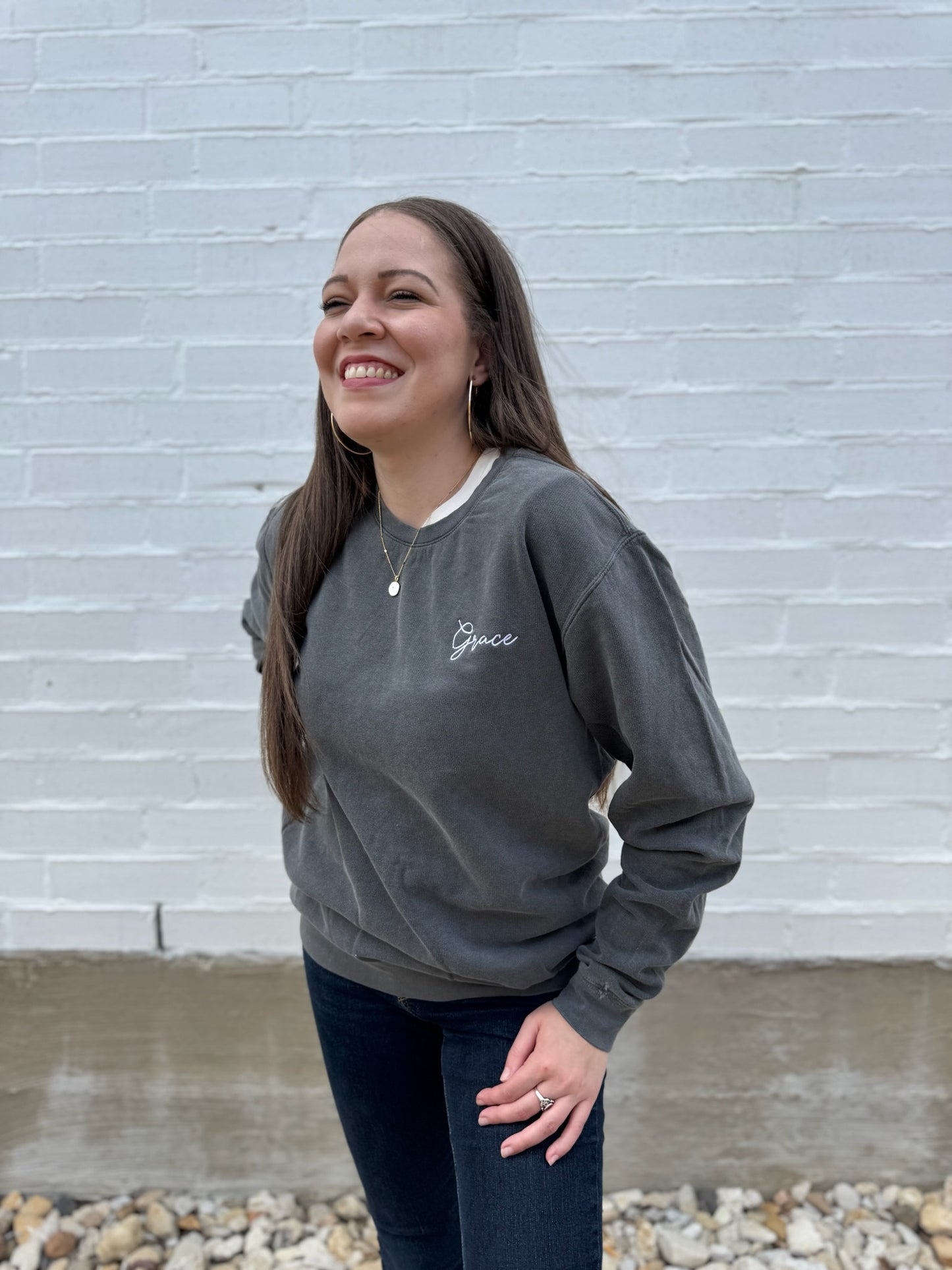 Grace Embroidered Sweatshirt Grey