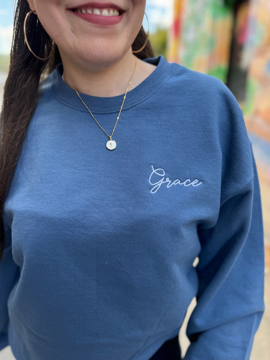 Grace Embroidered Sweatshirt Blue