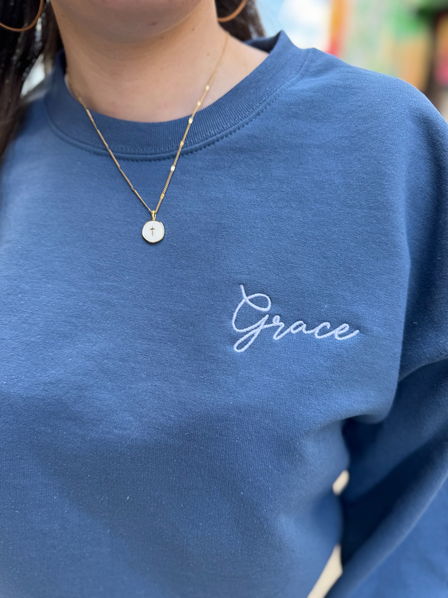 Grace Embroidered Sweatshirt Blue